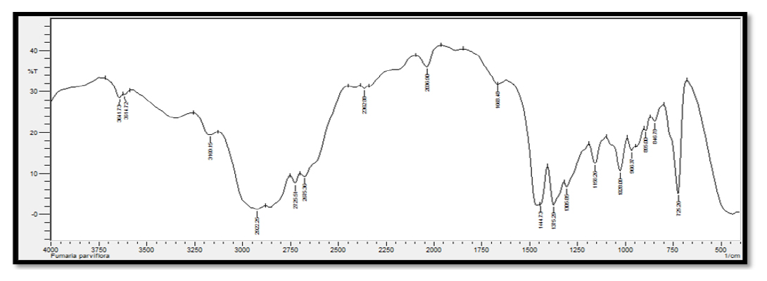 FT-IR of Fumaria parviflora plant extract.