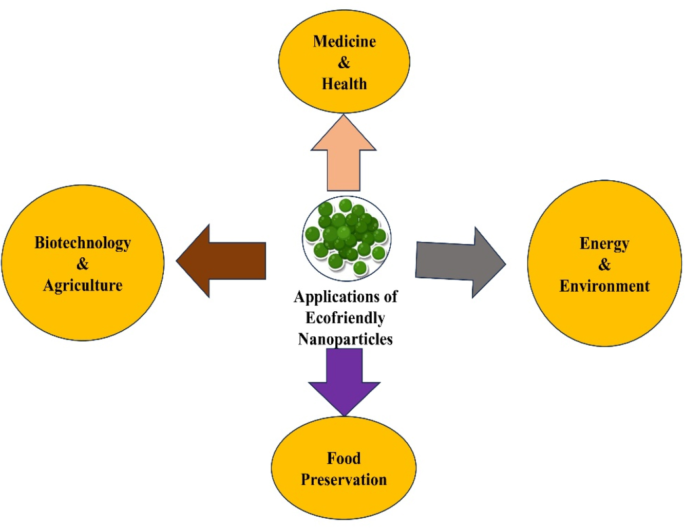 Applications of Ecofriendly Nanoparticles in various fields.