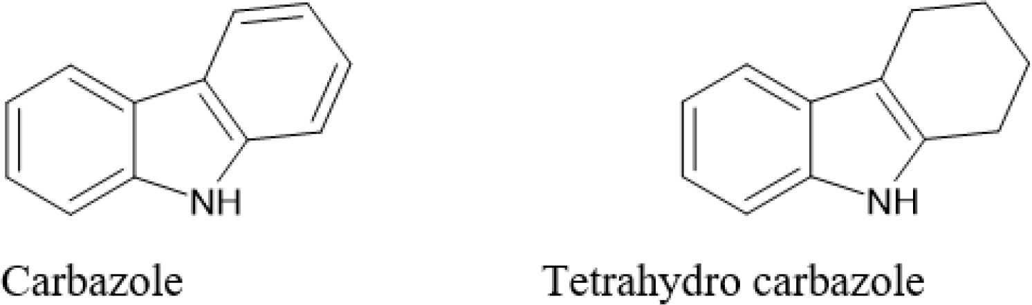Structure of carbazole and tetrahydrocarbazole.