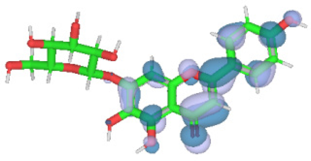 Spatial representation of the lowest unoccupied molecular orbital (LUMO) over the molecular framework of Plantaginin.