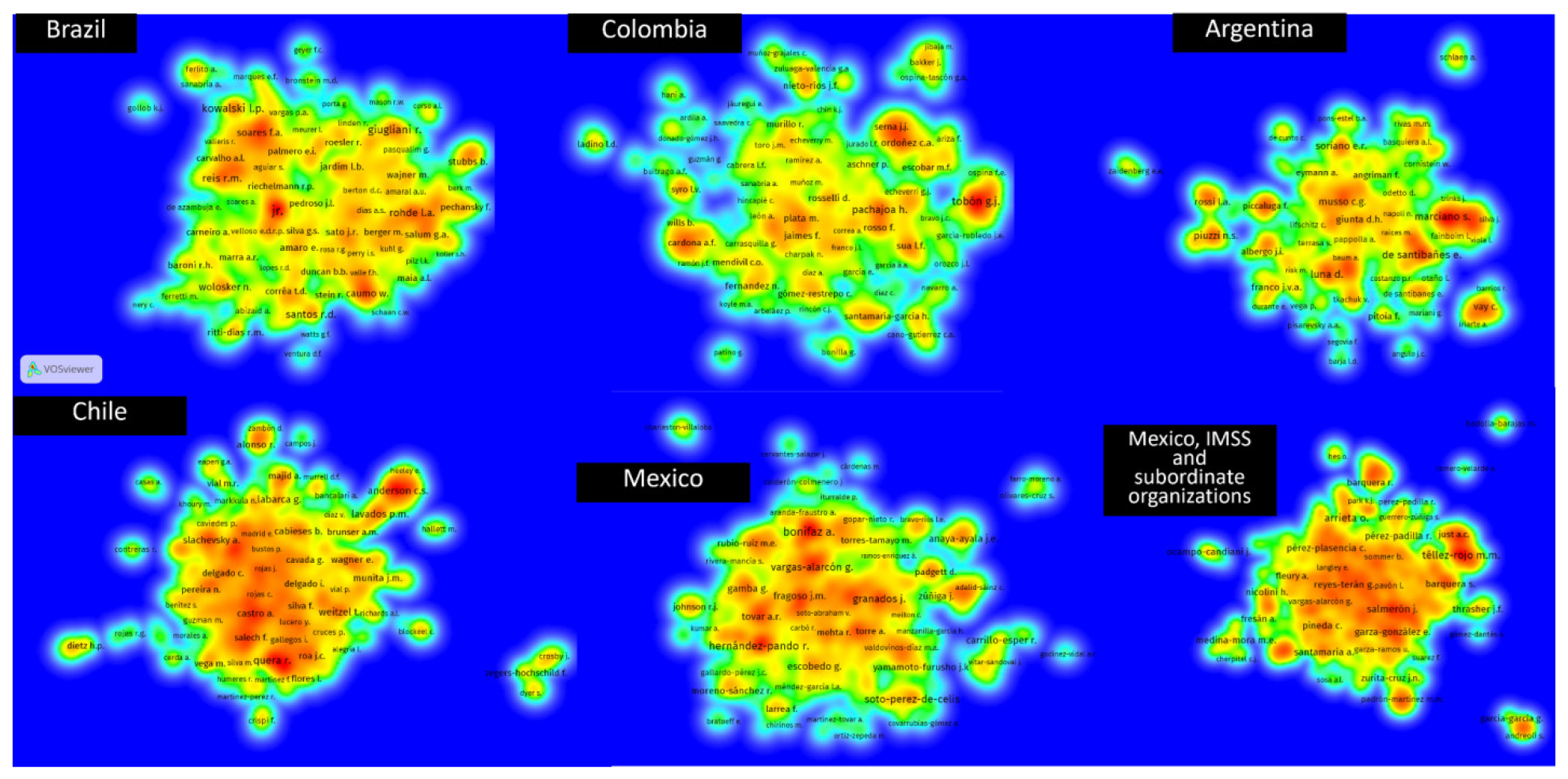 Co-authorship networks for each country.