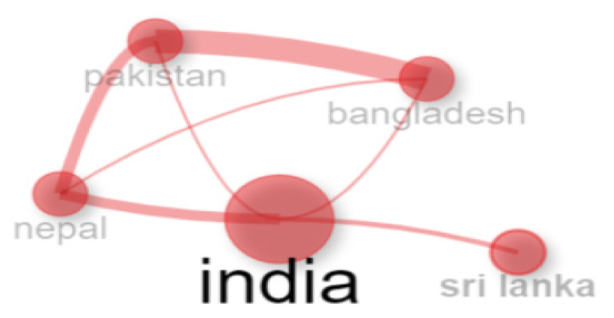 Collaboration network amongst countries in the South Asian region.