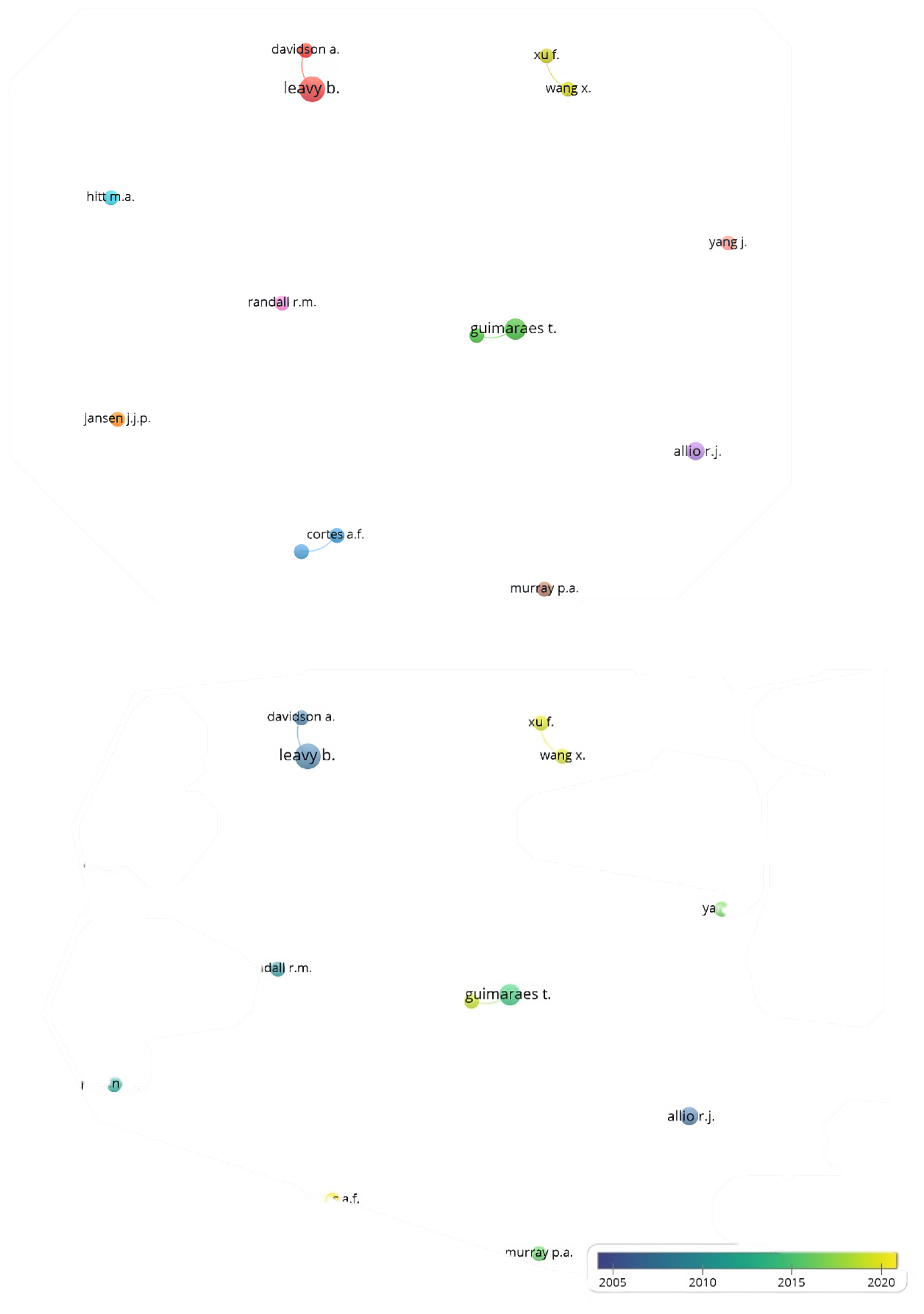 The network of cooperation among authors.