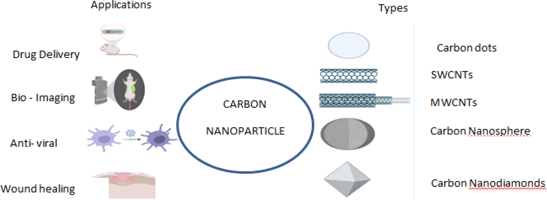 Types of Carbon nanoparticles and its applications.